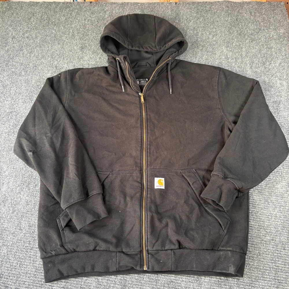 Carhartt Mens Loose Fit Full Zip Hoodie Black Heavyweight Sweatshirt Large 4395